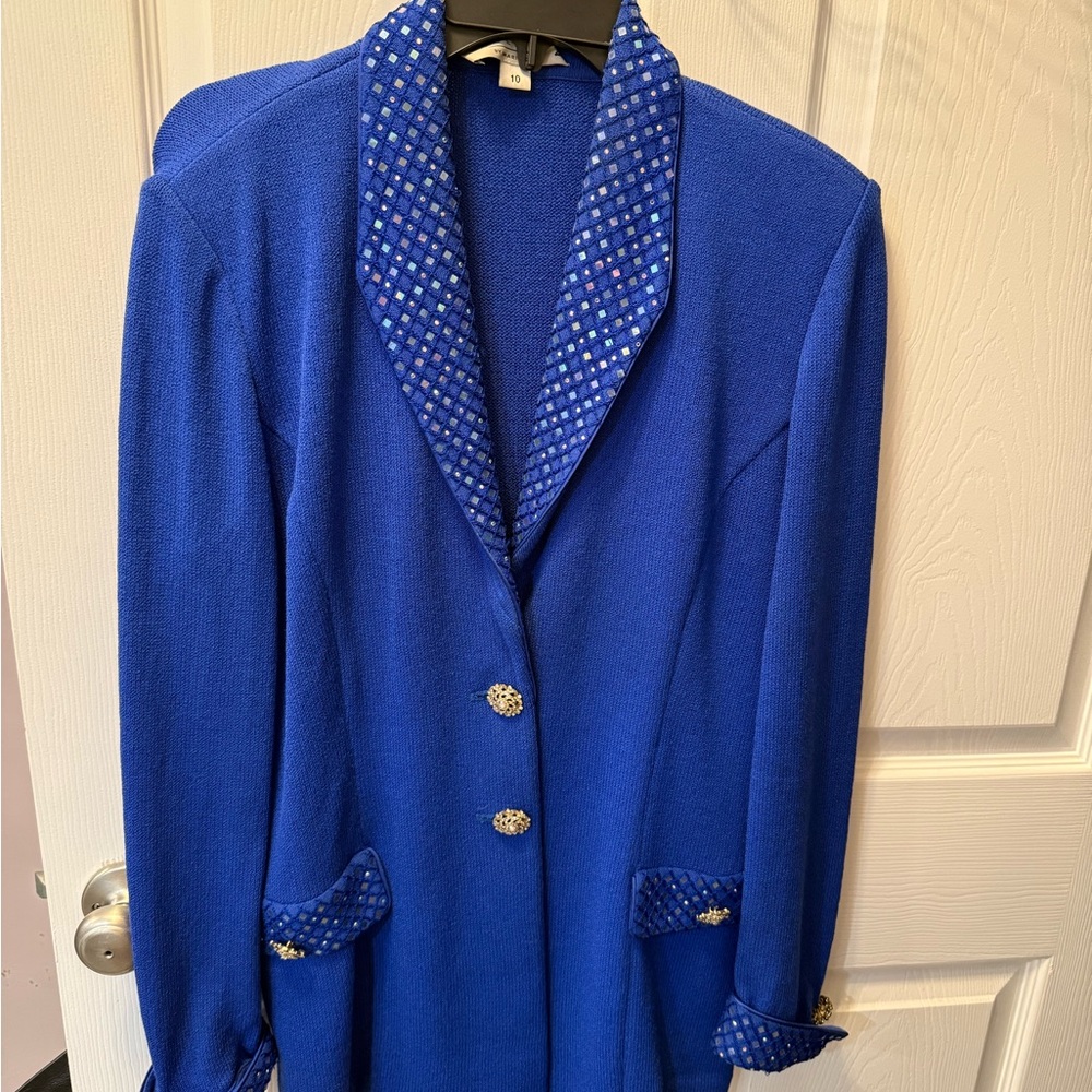 St. John Blue Blazer with Embellished Collar